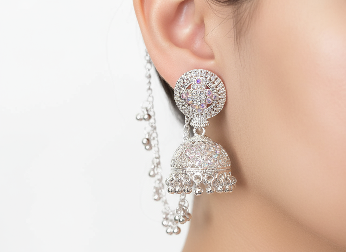 Premium Silver Plated Jhumka Earrings – Trendy Party Wear